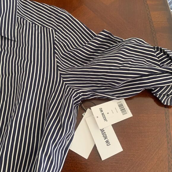 Women’s Jason Wu stripe asymmetrical tiered shirt long sleeve dress💥size 10, NWT - Picture 5 of 15